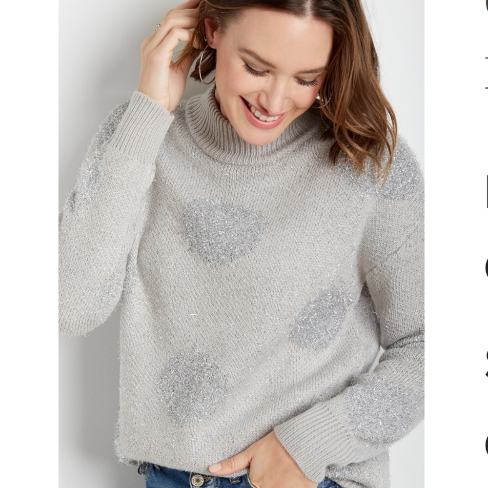 Maurices Gray Metallic Tinsel Dot Mock Neck Pullover Sweater